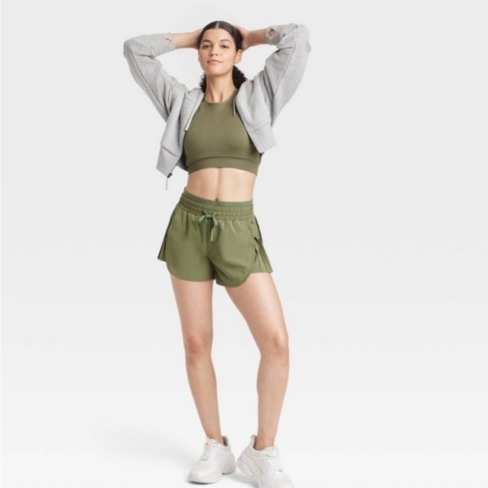 JOYLAB High-Rise Pleated Olive Green Athletic Shorts